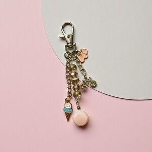 Elegant Silver and Pink Bag Charm Keychain